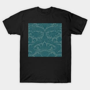 Ocean Teal on Aqua  Royal Medieval Damask Scrolls T-Shirt